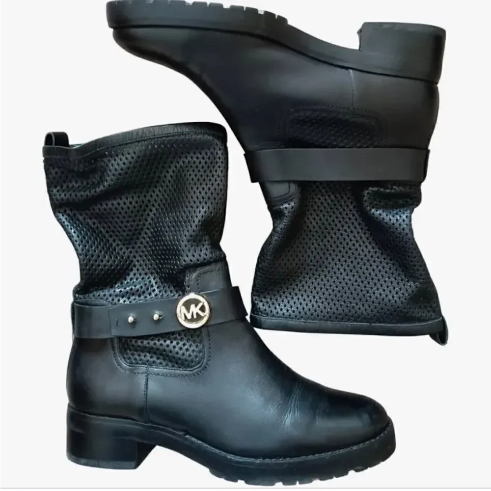 Womens MICHAEL Michael Kors Daria Flat Mid-Calf biker Boot black leather nib nwt